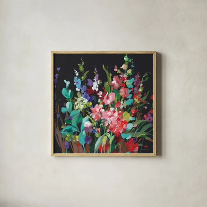 Brightness Flowering by Danhui Nai. Shown in a natural wood glass frame for a timeless modern aesthetic. Available as an archival giclee rolled canvas, fine art paper, or poster print. SKU 79302a.