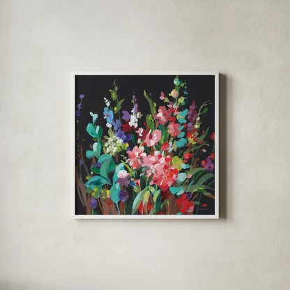 Brightness Flowering by Danhui Nai. Shown in a crisp white glass frame for a clean and minimalist style. Available as an archival giclee rolled canvas, fine art paper, or poster print. SKU 79302a.