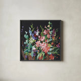 Brightness Flowering Muted by Danhui Nai. Shown in a sleek black glass frame for a contemporary gallery look. Available as an archival giclee rolled canvas, fine art paper, or poster print. SKU 81297a.