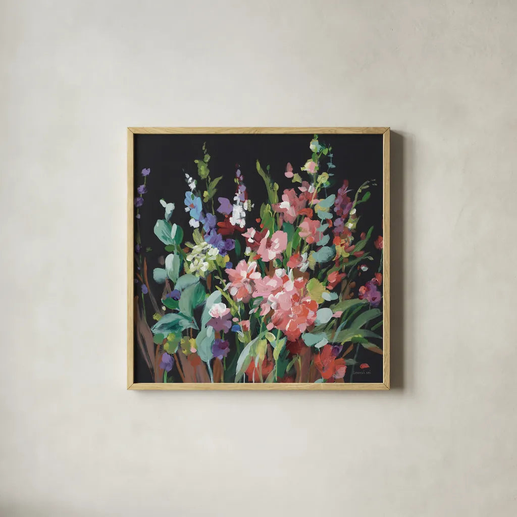 Brightness Flowering Muted by Danhui Nai. Shown in a natural wood glass frame for a timeless modern aesthetic. Available as an archival giclee rolled canvas, fine art paper, or poster print. SKU 81297a.
