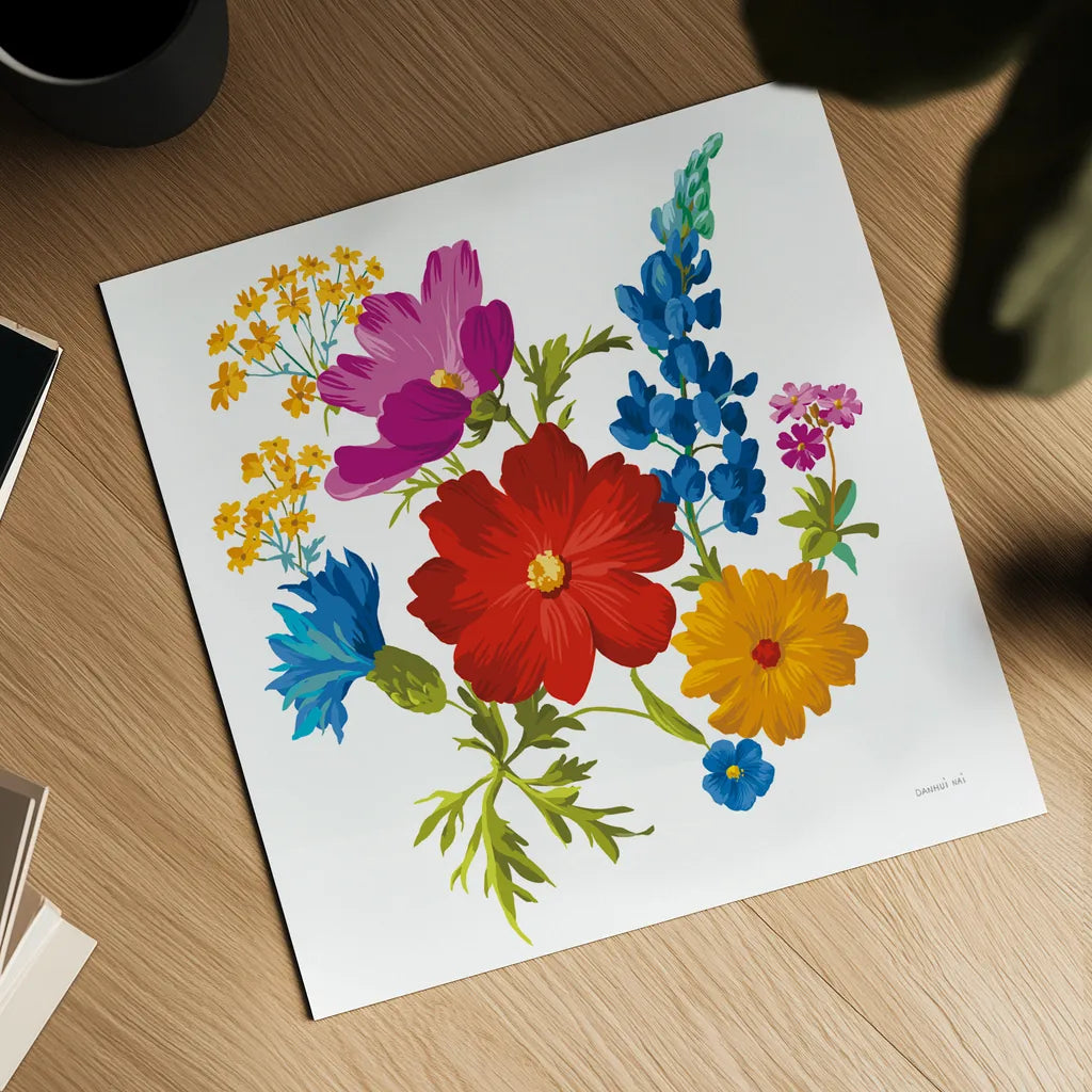 Brilliant Blooms I by Danhui Nai. Shown as a detailed flat fine art print, highlighting archival giclee quality. Available as an archival giclee rolled canvas, fine art paper, or poster print. SKU 90705a.