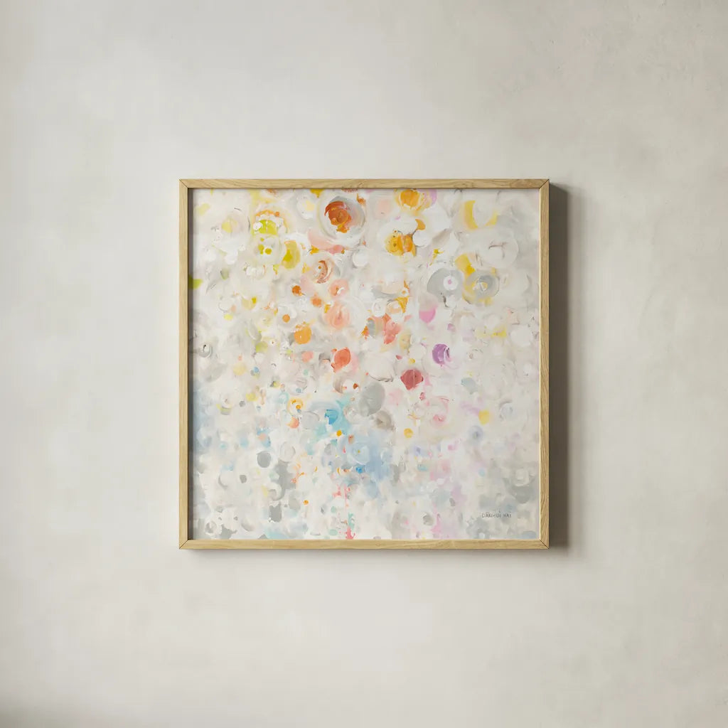 Bubbling Up by Danhui Nai. Shown in a natural wood glass frame for a timeless modern aesthetic. Available as an archival giclee rolled canvas, fine art paper, or poster print. SKU 75714a.