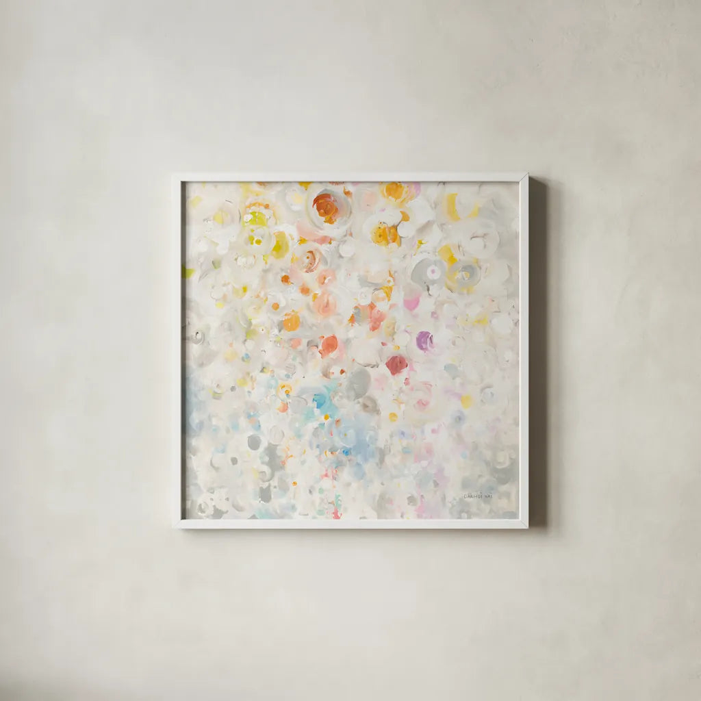 Bubbling Up by Danhui Nai. Shown in a crisp white glass frame for a clean and minimalist style. Available as an archival giclee rolled canvas, fine art paper, or poster print. SKU 75714a.