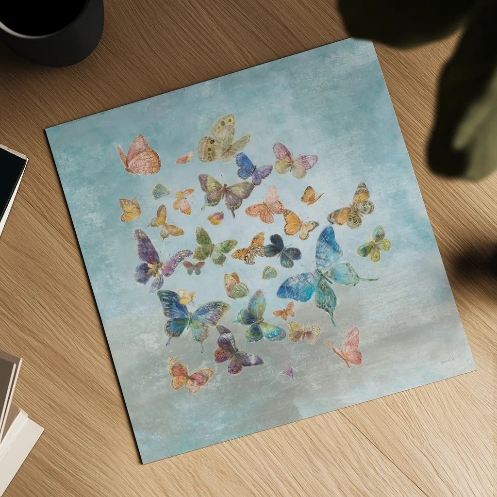 Butterflies v2 Square by Danhui Nai. Shown as a detailed flat fine art print, highlighting archival giclee quality. Available as an archival giclee rolled canvas, fine art paper, or poster print. SKU 43724a.