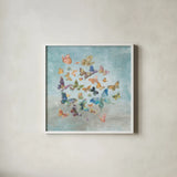 Butterflies v2 Square by Danhui Nai. Shown in a crisp white glass frame for a clean and minimalist style. Available as an archival giclee rolled canvas, fine art paper, or poster print. SKU 43724a.