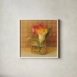 Calla Lily in Glass by Danhui Nai. Shown in a crisp white glass frame for a clean and minimalist style. Available as an archival giclee rolled canvas, fine art paper, or poster print. SKU 5321a.