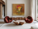 Calla Lily in Glass by Danhui Nai. Shown as extra-large giant wall art in a modern living room. Available as an archival giclee rolled canvas, fine art paper, or poster print. SKU 5321a.