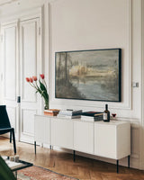 Calming Coves by Danhui Nai. shown as a framed stretched canvas in a living room above a console. Available as a archival giclee rolled canvas, fine art paper, or poster print. SKU 90486i.