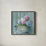 Cape Cod Bicycle by Danhui Nai. Shown in a sleek black glass frame for a contemporary gallery look. Available as an archival giclee rolled canvas, fine art paper, or poster print. SKU 92744a.