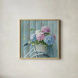 Cape Cod Bicycle by Danhui Nai. Shown in a natural wood glass frame for a timeless modern aesthetic. Available as an archival giclee rolled canvas, fine art paper, or poster print. SKU 92744a.