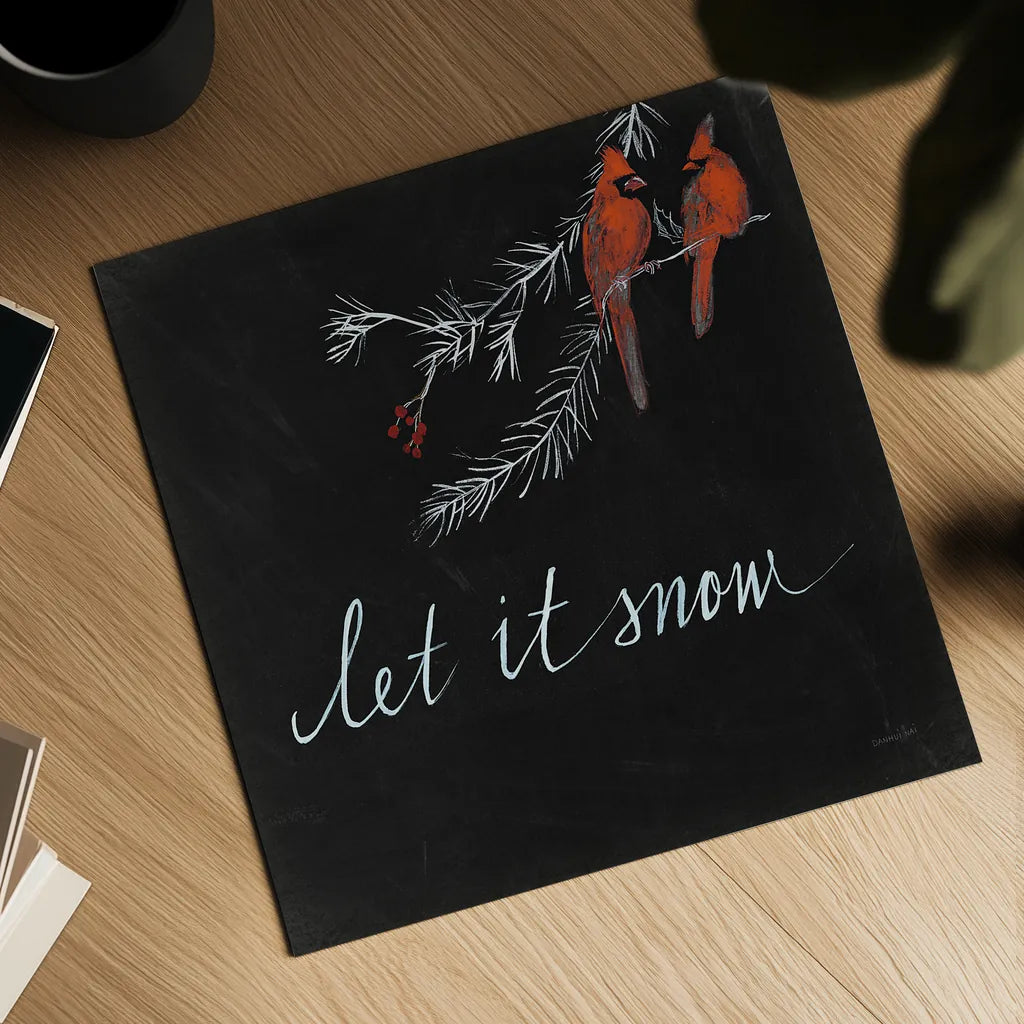 Cardinal Chalkboard II by Danhui Nai. Shown as a detailed flat fine art print, highlighting archival giclee quality. Available as an archival giclee rolled canvas, fine art paper, or poster print. SKU 31282a.