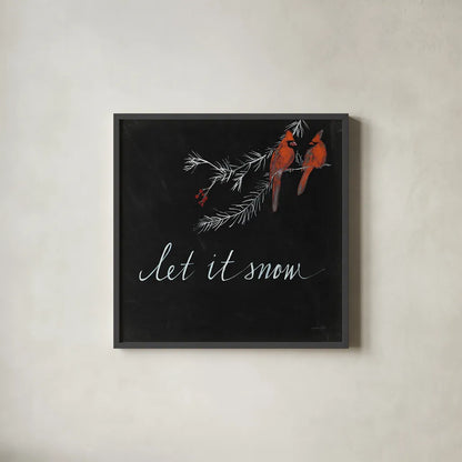 Cardinal Chalkboard II by Danhui Nai. Shown in a sleek black glass frame for a contemporary gallery look. Available as an archival giclee rolled canvas, fine art paper, or poster print. SKU 31282a.