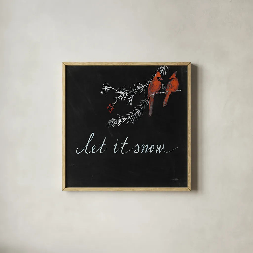 Cardinal Chalkboard II by Danhui Nai. Shown in a natural wood glass frame for a timeless modern aesthetic. Available as an archival giclee rolled canvas, fine art paper, or poster print. SKU 31282a.