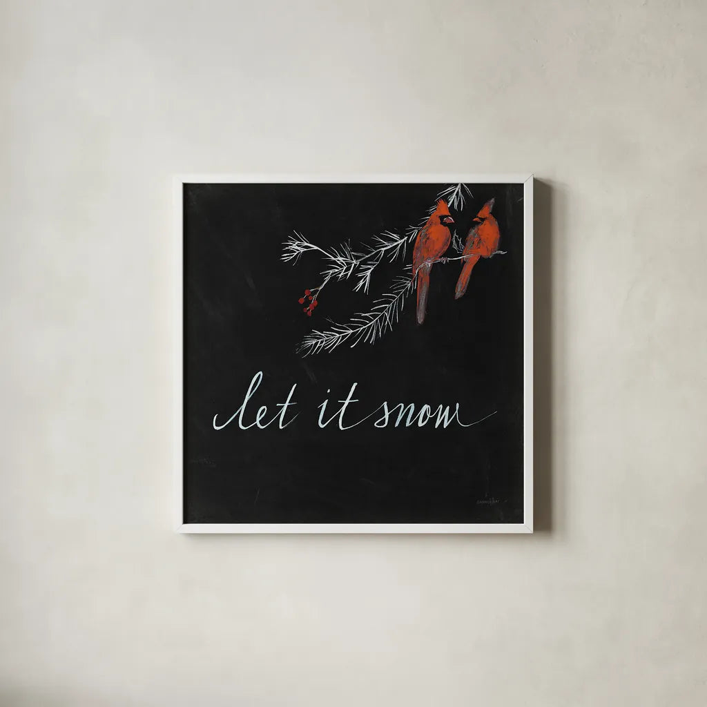 Cardinal Chalkboard II by Danhui Nai. Shown in a crisp white glass frame for a clean and minimalist style. Available as an archival giclee rolled canvas, fine art paper, or poster print. SKU 31282a.