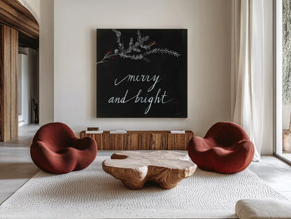 Cardinal Chalkboard III by Danhui Nai. Shown as extra-large giant wall art in a modern living room. Available as an archival giclee rolled canvas, fine art paper, or poster print. SKU 31283a.