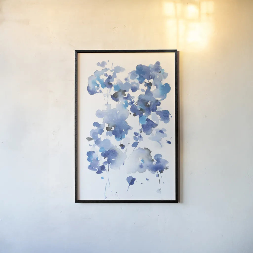Cascading Petals I by Danhui Nai. shown as a paper print in a black flame. Available as a archival giclee rolled canvas, fine art paper, or poster print. SKU 68221h.