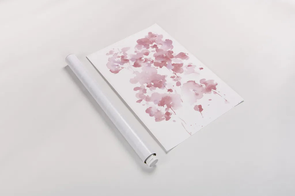 Cascading Petals I Pink by Danhui Nai. shown as a rolled paper print. Available as archival giclee rolled canvas, fine art paper, or poster print. SKU 74158h.