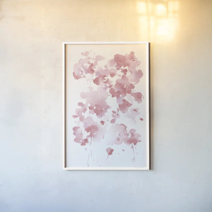 Cascading Petals I Pink by Danhui Nai. shown as a paper print in a white frame. Available as a archival giclee rolled canvas, fine art paper, or poster print. SKU 74158h.