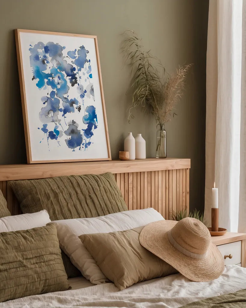 Cascading Petals II by Danhui Nai. shown as a paper print in a natural frame. Available as a archival giclee rolled canvas, fine art paper, or poster print. SKU 68222h.