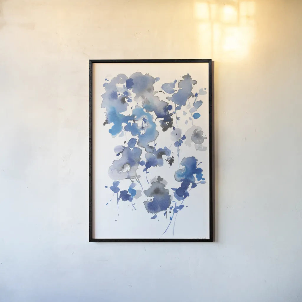 Cascading Petals II by Danhui Nai. shown as a paper print in a black flame. Available as a archival giclee rolled canvas, fine art paper, or poster print. SKU 68222h.