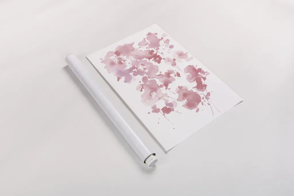 Cascading Petals II Pink by Danhui Nai. shown as a rolled paper print. Available as archival giclee rolled canvas, fine art paper, or poster print. SKU 74159h.