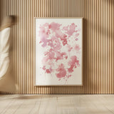 Cascading Petals II Pink by Danhui Nai. shown as over sized large wall art. Available as an archival giclee rolled canvas, fine art paper, or poster print. SKU 74159h.