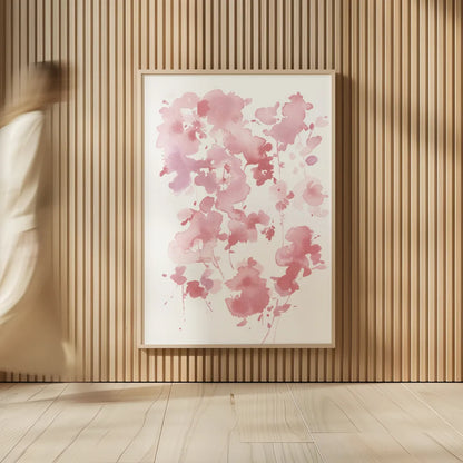 Cascading Petals II Pink by Danhui Nai. shown as over sized large wall art. Available as an archival giclee rolled canvas, fine art paper, or poster print. SKU 74159h.