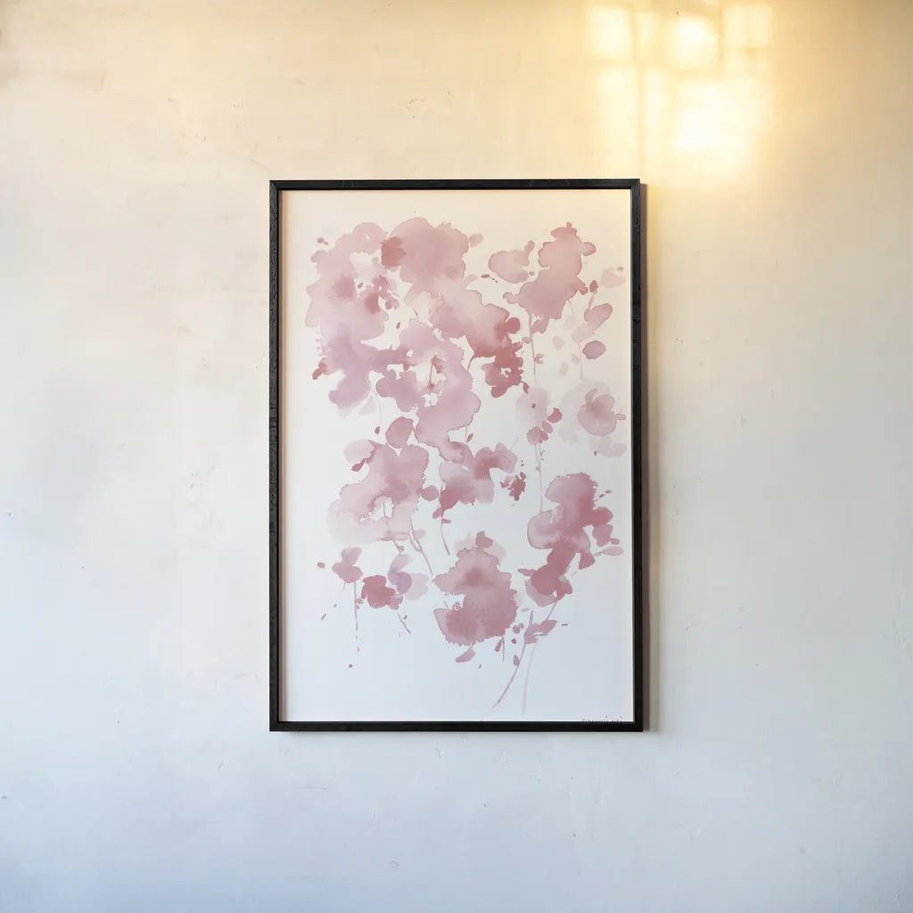 Cascading Petals II Pink by Danhui Nai. shown as a paper print in a black flame. Available as a archival giclee rolled canvas, fine art paper, or poster print. SKU 74159h.
