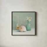 Chamomille Spa by Danhui Nai. Shown in a sleek black glass frame for a contemporary gallery look. Available as an archival giclee rolled canvas, fine art paper, or poster print. SKU 5596a.