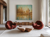 Champagne City by Danhui Nai. Shown as extra-large giant wall art in a modern living room. Available as an archival giclee rolled canvas, fine art paper, or poster print. SKU 23906a.