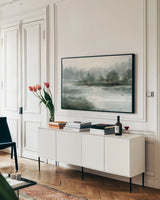 Channel by Danhui Nai. shown as a framed stretched canvas in a living room above a console. Available as a archival giclee rolled canvas, fine art paper, or poster print. SKU 88434i.