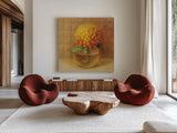 Chrysanthemum in Glass by Danhui Nai. Shown as extra-large giant wall art in a modern living room. Available as an archival giclee rolled canvas, fine art paper, or poster print. SKU 5322a.