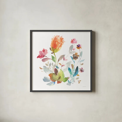 Circle Full of Flowers I by Danhui Nai. Shown in a sleek black glass frame for a contemporary gallery look. Available as an archival giclee rolled canvas, fine art paper, or poster print. SKU 67303a.