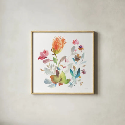 Circle Full of Flowers I by Danhui Nai. Shown in a natural wood glass frame for a timeless modern aesthetic. Available as an archival giclee rolled canvas, fine art paper, or poster print. SKU 67303a.