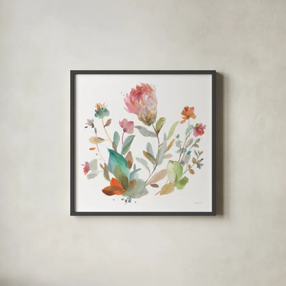 Circle Full of Flowers II by Danhui Nai. Shown in a sleek black glass frame for a contemporary gallery look. Available as an archival giclee rolled canvas, fine art paper, or poster print. SKU 67304a.