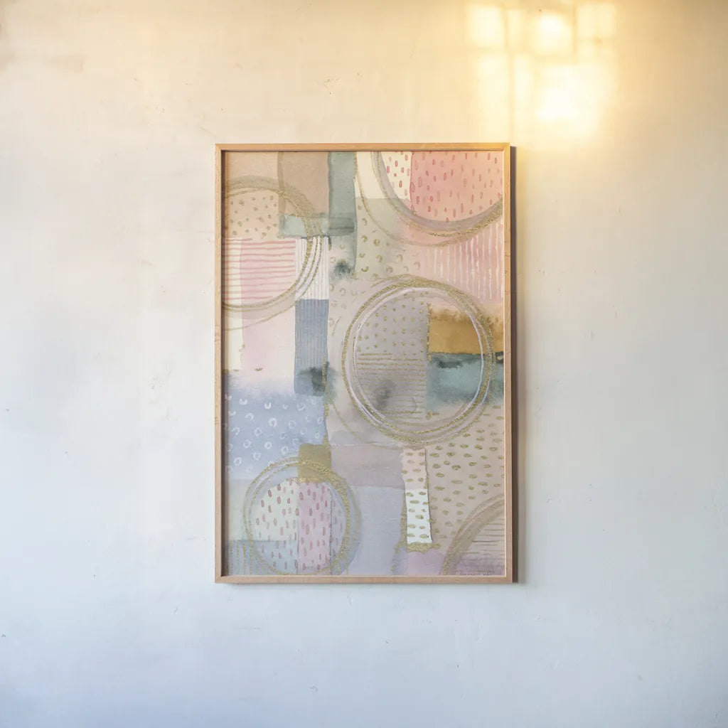 Circle Stories I by Danhui Nai. shown as a paper print in a natural frame. Available as a archival giclee rolled canvas, fine art paper, or poster print. SKU 64920h.