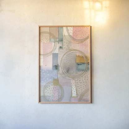 Circle Stories I by Danhui Nai. shown as a paper print in a natural frame. Available as a archival giclee rolled canvas, fine art paper, or poster print. SKU 64920h.