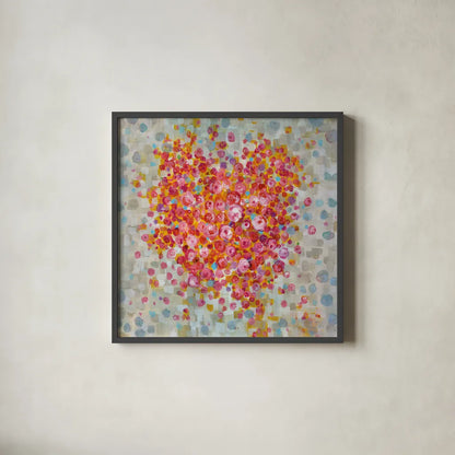 Circle of Hearts by Danhui Nai. Shown in a sleek black glass frame for a contemporary gallery look. Available as an archival giclee rolled canvas, fine art paper, or poster print. SKU 34626a.