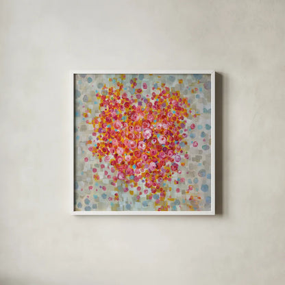 Circle of Hearts by Danhui Nai. Shown in a crisp white glass frame for a clean and minimalist style. Available as an archival giclee rolled canvas, fine art paper, or poster print. SKU 34626a.