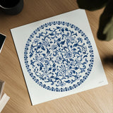 Circle of Life II Indigo by Danhui Nai. Shown as a detailed flat fine art print, highlighting archival giclee quality. Available as an archival giclee rolled canvas, fine art paper, or poster print. SKU 83262a.