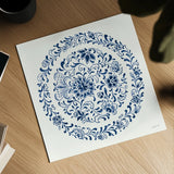 Circle of Life III Indigo by Danhui Nai. Shown as a detailed flat fine art print, highlighting archival giclee quality. Available as an archival giclee rolled canvas, fine art paper, or poster print. SKU 83263a.