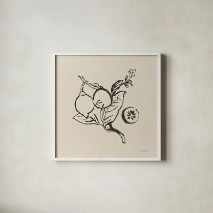 Citrus Summer II by Danhui Nai. Shown in a crisp white glass frame for a clean and minimalist style. Available as an archival giclee rolled canvas, fine art paper, or poster print. SKU 85205a.