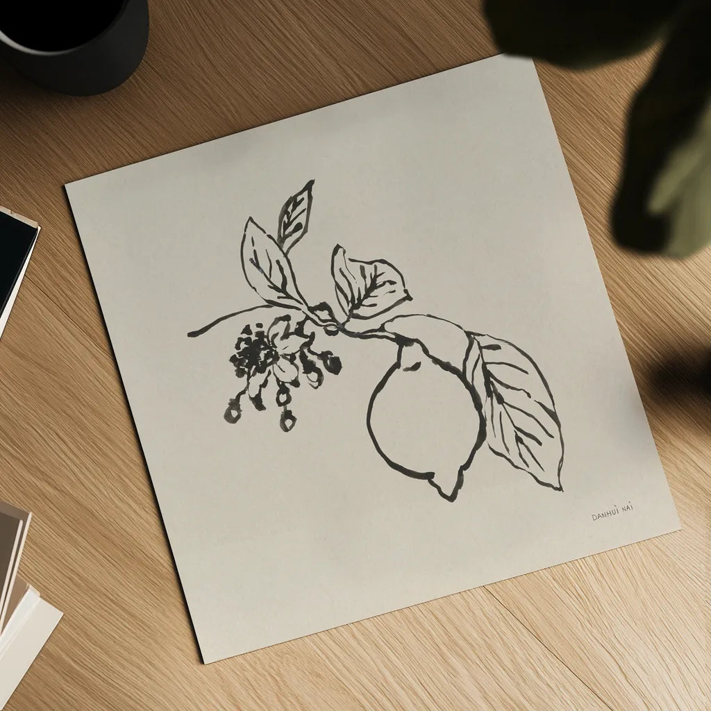 Citrus Summer III by Danhui Nai. Shown as a detailed flat fine art print, highlighting archival giclee quality. Available as an archival giclee rolled canvas, fine art paper, or poster print. SKU 85708a.