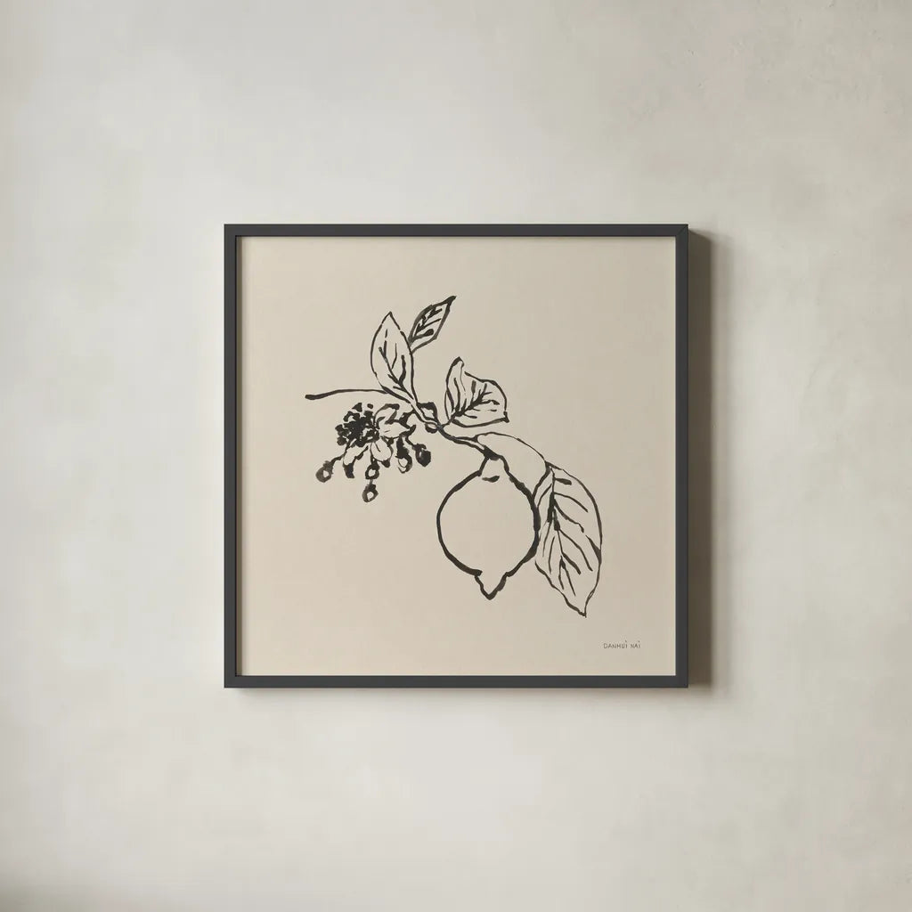 Citrus Summer III by Danhui Nai. Shown in a sleek black glass frame for a contemporary gallery look. Available as an archival giclee rolled canvas, fine art paper, or poster print. SKU 85708a.