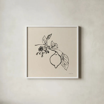 Citrus Summer III by Danhui Nai. Shown in a crisp white glass frame for a clean and minimalist style. Available as an archival giclee rolled canvas, fine art paper, or poster print. SKU 85708a.