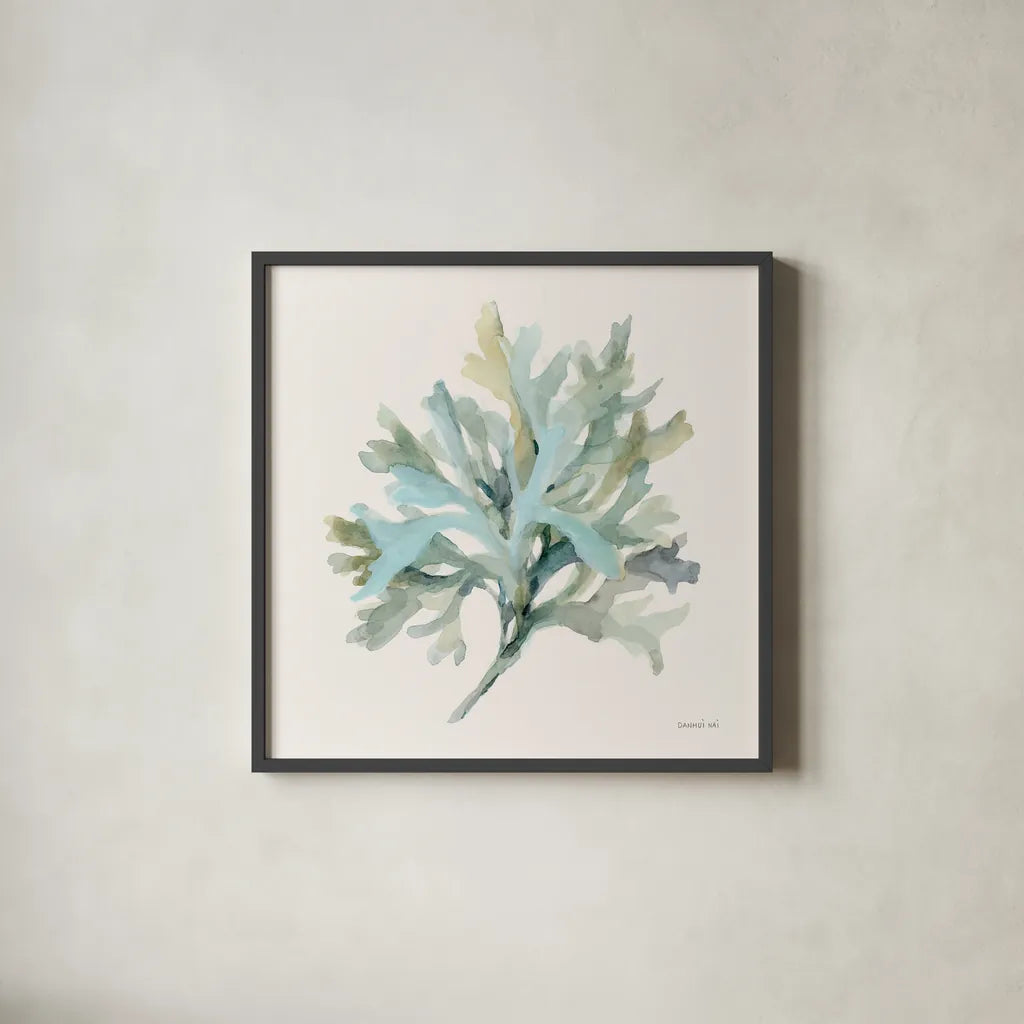 Coastal Bliss I by Danhui Nai. Shown in a sleek black glass frame for a contemporary gallery look. Available as an archival giclee rolled canvas, fine art paper, or poster print. SKU 91270a.