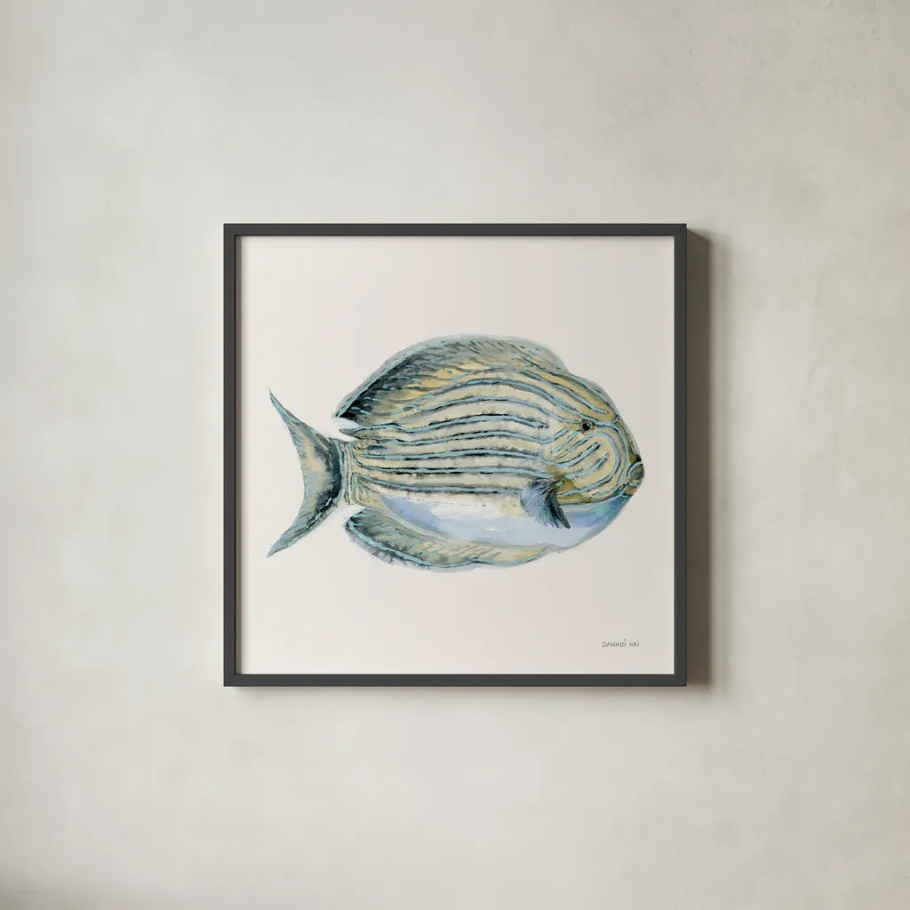 Coastal Bliss III by Danhui Nai. Shown in a sleek black glass frame for a contemporary gallery look. Available as an archival giclee rolled canvas, fine art paper, or poster print. SKU 91272a.