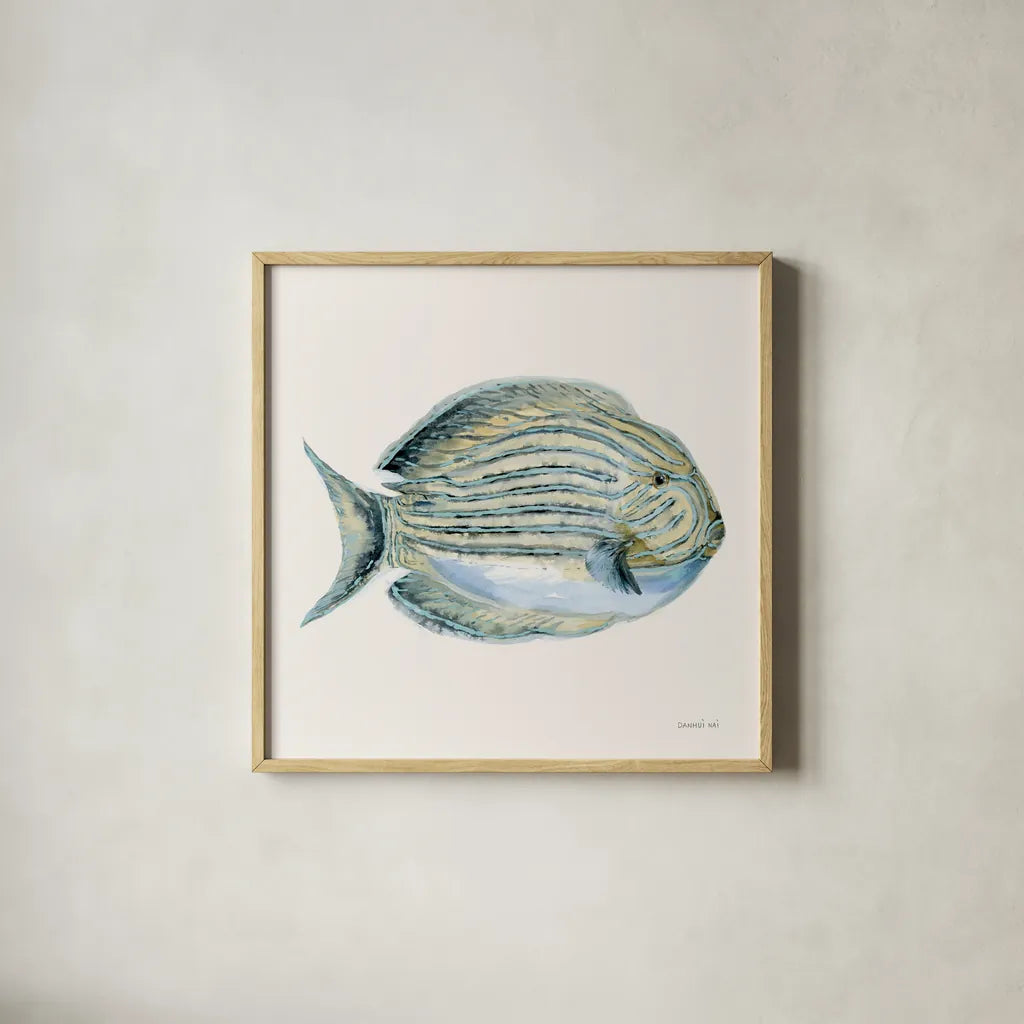 Coastal Bliss III by Danhui Nai. Shown in a natural wood glass frame for a timeless modern aesthetic. Available as an archival giclee rolled canvas, fine art paper, or poster print. SKU 91272a.