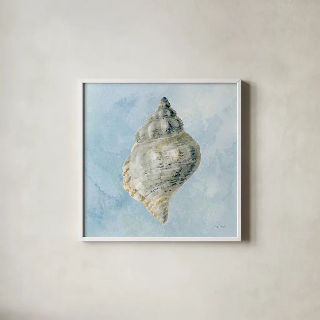 Coastal Bliss IV v2 by Danhui Nai. Shown in a crisp white glass frame for a clean and minimalist style. Available as an archival giclee rolled canvas, fine art paper, or poster print. SKU 97039a.