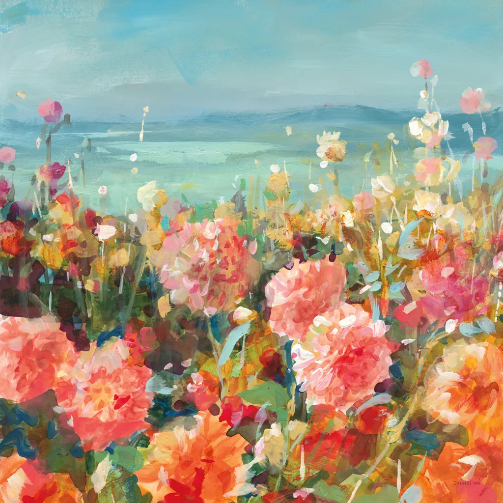 Coastal Dahlias by Danhui Nai. SKU 78723a. Archival Giclee Fine art print for wall decor.